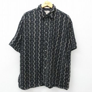 XL★古着 半袖 シャツ メンズ 00年代 00s　総柄 レーヨン 黒 ブラック 24may16 中古 トップス(シャツ)