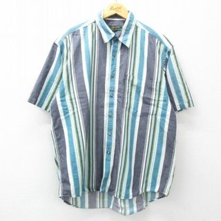 XL★古着 半袖 シャツ メンズ 00年代 00s 大きいサイズ コットン 紺他 ネイビー ストライプ 24may16 中古 トップス(シャツ)