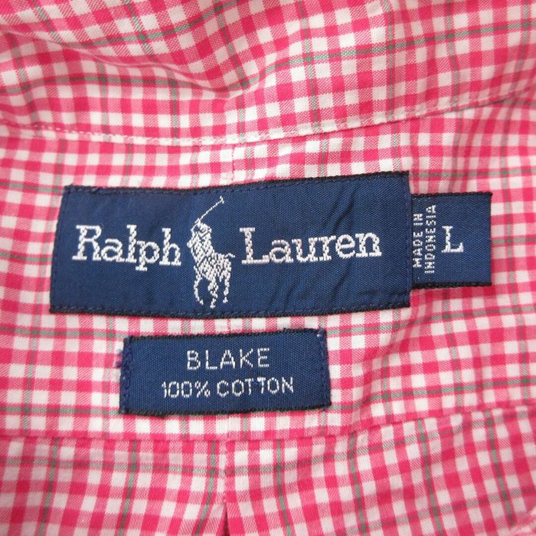 Ralph Lauren(ラルフローレン)のXL★古着 ラルフローレン Ralph Lauren 半袖 ブランド シャツ メンズ 90年代 90s ワンポイントロゴ 大きいサイズ コットン ボタンダウン ピンク チェック 24may16 中古 トップス メンズのトップス(シャツ)の商品写真