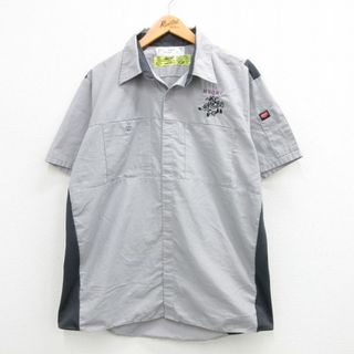 RED KAP - L★古着 レッドキャップ 半袖 ワーク シャツ メンズ 牛 MVQMT リップストップ グレー他 24may16 中古 トップス