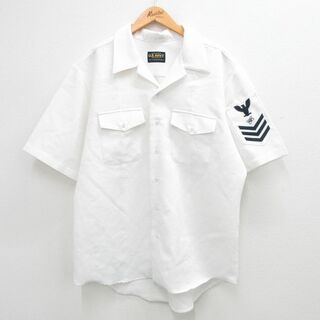 XL★古着 半袖 ミリタリー シャツ メンズ 90年代 90s USネイビー 大きいサイズ 開襟 オープンカラー USA製 白 ホワイト 24may16 中古 トップス(シャツ)