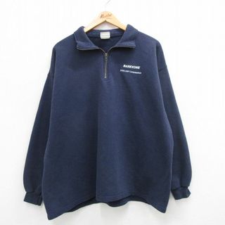 リー(Lee)のXL★古着 リー Lee 長袖 ハーフジップ スウェット メンズ 00年代 00s BANKONE 紺 ネイビー 24may16 中古 スエット トレーナー トップス(パーカー)