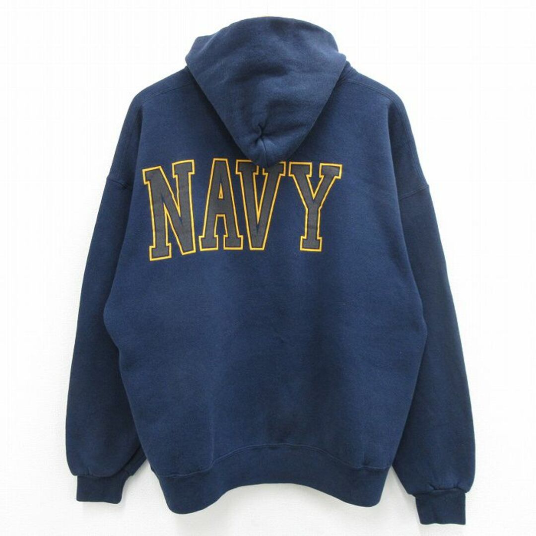 XL★古着 長袖 スウェット パーカー メンズ 00年代 00s ミリタリ－ ネイビー NAVY リフレクター 大きいサイズ USA製 紺 24may16 中古 スエット トレーナー トップス メンズのトップス(パーカー)の商品写真