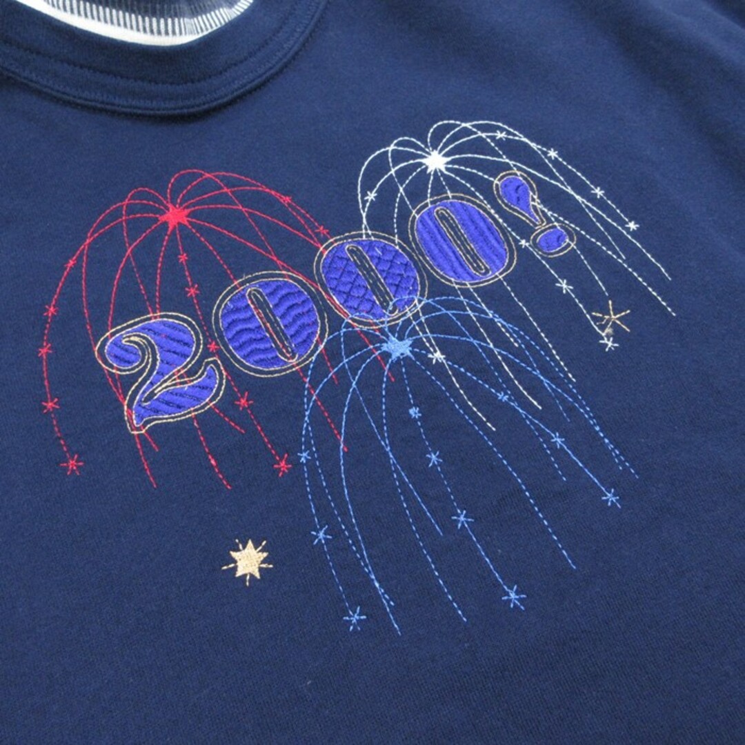 L★古着 長袖 スウェット メンズ 00年代 00s 2000 花火 ミレニアム 刺繍 クルーネック 濃紺 ネイビー 24may16 中古 スエット トレーナー トップス メンズのトップス(パーカー)の商品写真