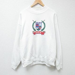 XL★古着 長袖 スウェット メンズ 90年代 90s ゴルフ 大きいサイズ クルーネック USA製 白 ホワイト 24may16 中古 スエット トレーナー トップス(パーカー)