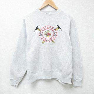 リー(Lee)のL★古着 リー Lee 長袖 スウェット メンズ 90年代 90s 刺繍 クルーネック USA製 グレー 霜降り 24may16 中古 スエット トレーナー トップス(パーカー)