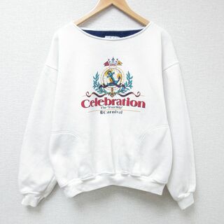 XL★古着 長袖 スウェット メンズ 90年代 90s セレブレーション クルーネック 白 ホワイト 24may16 中古 スエット トレーナー トップス(パーカー)