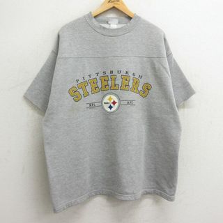 XL★古着 半袖 スウェット メンズ 00年代 00s NFL ピッツバーグスティーラーズ クルーネック グレー 霜降り アメフト スーパーボウル 24may16 中古 スエット トレーナー トップス(パーカー)