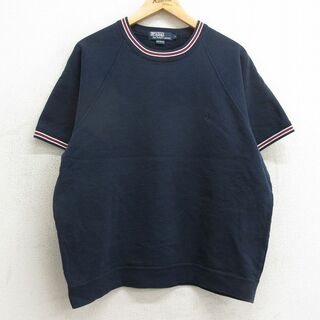 ラルフローレン(Ralph Lauren)のL★古着 ラルフローレン Ralph Lauren 半袖 ブランド スウェット メンズ 90年代 90s ワンポイントロゴ ラグラン コットン クルーネック 紺他 ネイビー 【spe】 24may16 中古 スエット トレーナー トップス(パーカー)