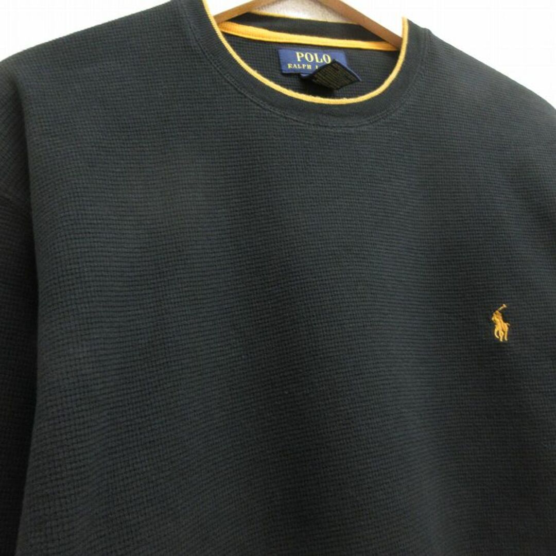 Ralph Lauren(ラルフローレン)のXL★古着 ラルフローレン Ralph Lauren 長袖 ブランド サーマル Tシャツ メンズ ワンポイントロゴ 大きいサイズ コットン クルーネック 黒 ブラック 24may16 中古 メンズのトップス(Tシャツ/カットソー(半袖/袖なし))の商品写真