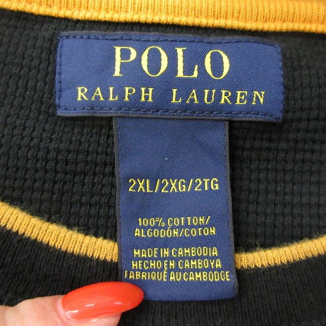 Ralph Lauren(ラルフローレン)のXL★古着 ラルフローレン Ralph Lauren 長袖 ブランド サーマル Tシャツ メンズ ワンポイントロゴ 大きいサイズ コットン クルーネック 黒 ブラック 24may16 中古 メンズのトップス(Tシャツ/カットソー(半袖/袖なし))の商品写真