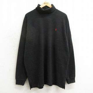 ラルフローレン(Ralph Lauren)のXL★古着 ラルフローレン Ralph Lauren 長袖 ブランド Tシャツ メンズ 90年代 90s ワンポイントロゴ 大きいサイズ ロング丈 コットン ハイネック タートルネック 黒 ブラック 24may16 中古(Tシャツ/カットソー(半袖/袖なし))