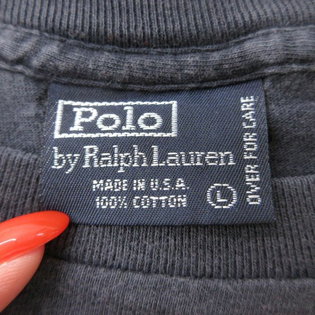 Ralph Lauren(ラルフローレン)のXL★古着 ラルフローレン Ralph Lauren 長袖 ビンテージ ブランド Tシャツ メンズ 90年代 90s ワンポイントロゴ 胸ポケット付き 大きいサイズ コットン クルーネック USA製 黒 ブラック 24may16 中古 メンズのトップス(Tシャツ/カットソー(半袖/袖なし))の商品写真