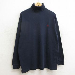 ラルフローレン(Ralph Lauren)のXL★古着 ラルフローレン Ralph Lauren 長袖 ビンテージ ブランド Tシャツ メンズ 90年代 90s ワンポイントロゴ コットン ハイネック タートルネック USA製 紺 ネイビー 【spe】 24may16 中古(Tシャツ/カットソー(半袖/袖なし))