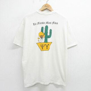 ヘインズ(Hanes)のXL★古着 ヘインズ Hanes 半袖 ビンテージ Tシャツ メンズ 90年代 90s サボテン コットン クルーネック USA製 白系 ホワイト 【spe】 24may16 中古(Tシャツ/カットソー(半袖/袖なし))