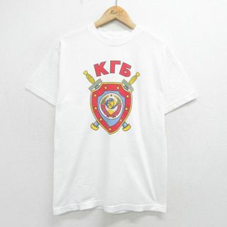 M★古着 半袖 ビンテージ Tシャツ メンズ 00年代 00s KGB ソ連 コットン クルーネック 白 ホワイト 24may16 中古(Tシャツ/カットソー(半袖/袖なし))