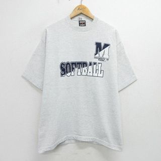 XL★古着 半袖 ビンテージ Tシャツ メンズ 90年代 90s ソフトボール コットン クルーネック USA製 薄グレー 霜降り 24may16 中古(Tシャツ/カットソー(半袖/袖なし))