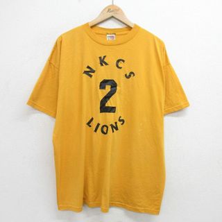 フルーツオブザルーム(FRUIT OF THE LOOM)のXL★古着 フルーツオブザルーム 半袖 ビンテージ Tシャツ メンズ 00年代 00s NKCS LIONS 2 大きいサイズ クルーネック 黄色 イエロー 24may16 中古(Tシャツ/カットソー(半袖/袖なし))