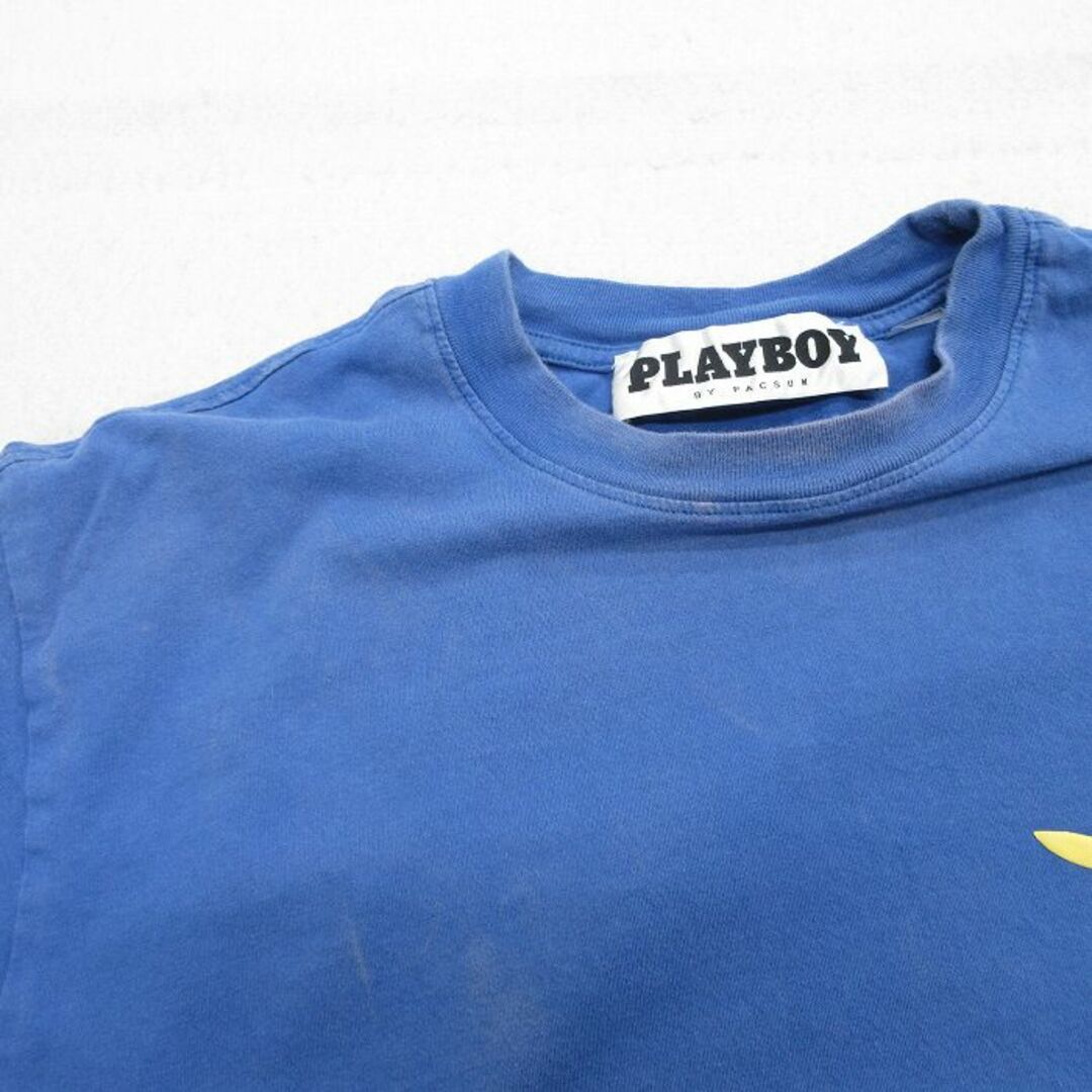 L★古着 プレイボーイ PLAY BOY 半袖 ビンテージ Tシャツ メンズ 00年代 00s 月 海 コットン クルーネック 青 ブルー 24may16 中古 メンズのトップス(Tシャツ/カットソー(半袖/袖なし))の商品写真