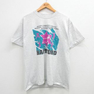 ヘインズ(Hanes)のL★古着 ヘインズ Hanes 半袖 ビンテージ Tシャツ メンズ 90年代 90s テニス ゴルフ クルーネック USA製 薄グレー 霜降り 24may16 中古(Tシャツ/カットソー(半袖/袖なし))