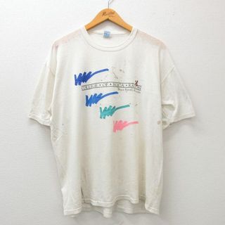 XL★古着 ラッセル 半袖 ビンテージ Tシャツ メンズ 80年代 80s ボカラトン カレッジ 大きいサイズ クルーネック USA製 白 ホワイト 24may16 中古(Tシャツ/カットソー(半袖/袖なし))