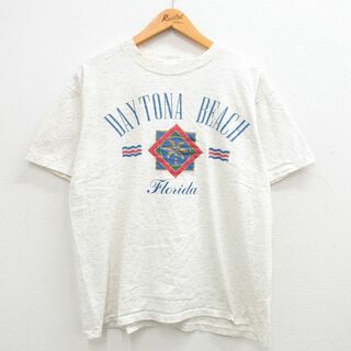 XL★古着 オニータ ONEITA 半袖 ビンテージ Tシャツ メンズ 90年代 90s デイトナビーチ フロリダ コットン クルーネック USA製 白 ホワイト 霜降り 24may16 中古(Tシャツ/カットソー(半袖/袖なし))