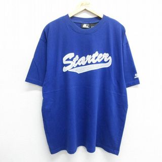 スターター(STARTER)のXL★古着 スターター STARTER 半袖 ビンテージ Tシャツ メンズ 00年代 00s ビッグロゴ 刺繍 大きいサイズ クルーネック 青 ブルー 24may16 中古(Tシャツ/カットソー(半袖/袖なし))