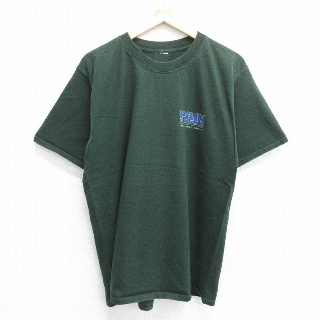 L★古着 半袖 ビンテージ Tシャツ メンズ 00年代 00s PAIN IS NOTHING クルーネック 緑 グリーン 24may16 中古 メンズのトップス(Tシャツ/カットソー(半袖/袖なし))の商品写真