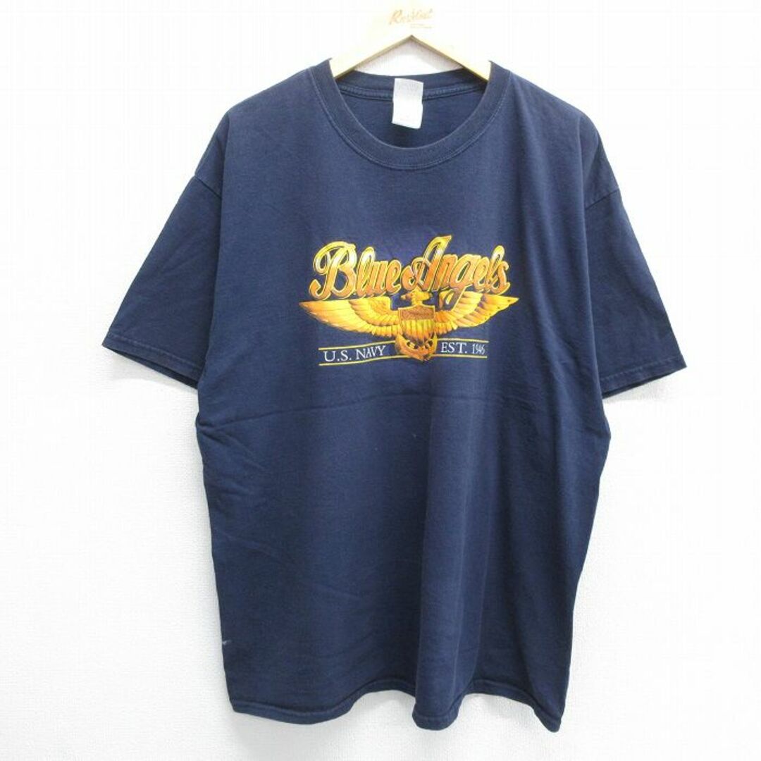 XL★古着 半袖 ビンテージ Tシャツ メンズ 00年代 00s ミリタリー ブルーエンジェルス USネイビー 大きいサイズ コットン クルーネック 濃紺 ネイビー 24may16 中古 メンズのトップス(Tシャツ/カットソー(半袖/袖なし))の商品写真