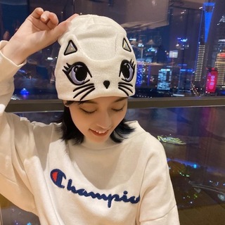 刺繍 ニット帽 猫好き 帽子 アニマル プレゼント 猫耳 動物 フリー 韓国 