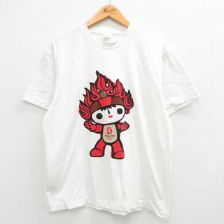 L★古着 半袖 ビンテージ Tシャツ メンズ 00年代 00s 北京オリンピック コットン クルーネック 白 ホワイト 24may16 中古(Tシャツ/カットソー(半袖/袖なし))