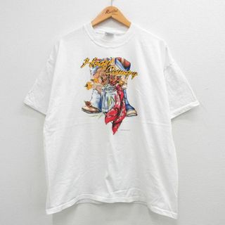 ヘインズ(Hanes)のXL★古着 ヘインズ Hanes 半袖 ビンテージ Tシャツ メンズ 00年代 00s 花 ウエスタンブーツ 大きいサイズ コットン クルーネック 白 ホワイト 24may16 中古(Tシャツ/カットソー(半袖/袖なし))