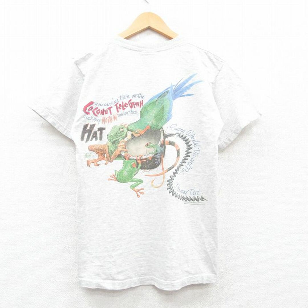 L★古着 半袖 ビンテージ Tシャツ メンズ 90年代 90s カエル 鳥 ココナッツ コットン クルーネック USA製 薄グレー 霜降り 24may16 中古 メンズのトップス(Tシャツ/カットソー(半袖/袖なし))の商品写真