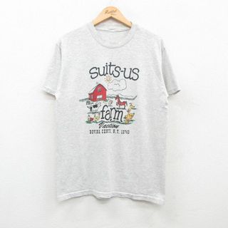 L★古着 半袖 ビンテージ Tシャツ メンズ 00年代 00s 牛 馬 クルーネック 薄グレー 霜降り 24may16 中古(Tシャツ/カットソー(半袖/袖なし))