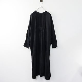 ネストローブ(nest Robe)のネストローブ nest Robe リネンレース付きワンピース F/ブラック ピンタック ギャザー ドレス フレア【2400013858120】(その他)