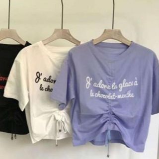 ドロストクロップドTシャツ　パープル