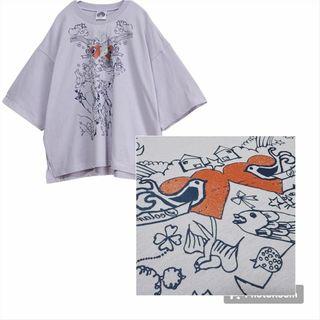 スカラー(ScoLar)の【ScoLar】手描き風アニマル柄 T・動物たちと世界 アートプリント 黒(Tシャツ(半袖/袖なし))