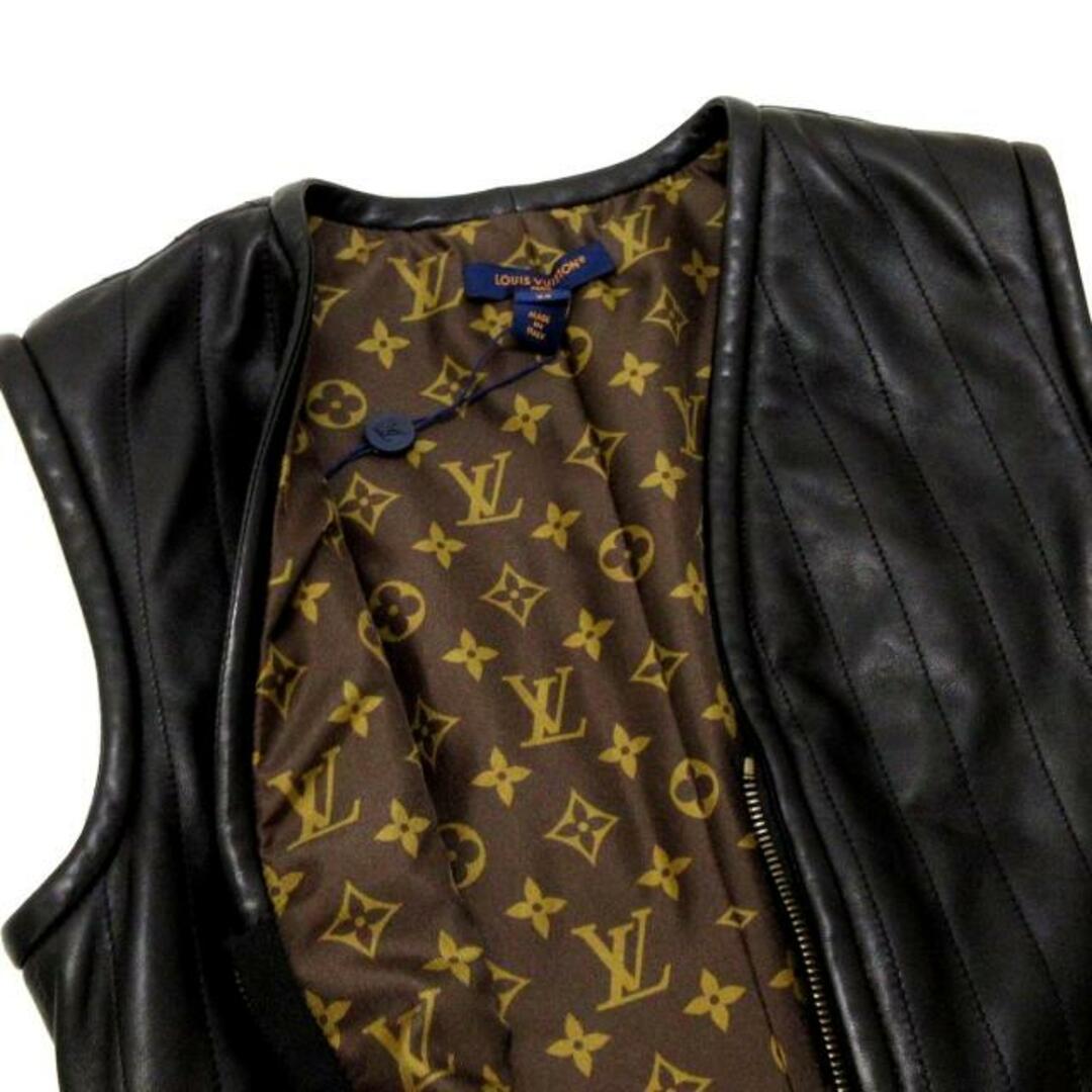 LOUIS VUITTON(ルイヴィトン)のLOUIS VUITTON(ルイヴィトン) ワンピース サイズ34 S レディース ピンストライプレザーフィットドレス 1AC2NJ / RW232WB ZB8 FPLD99 黒 ラムレザー/ジップアップ/裏地モノグラム柄/Vネック/ノースリーブ/ロング丈 ラムスキン レディースのワンピース(その他)の商品写真