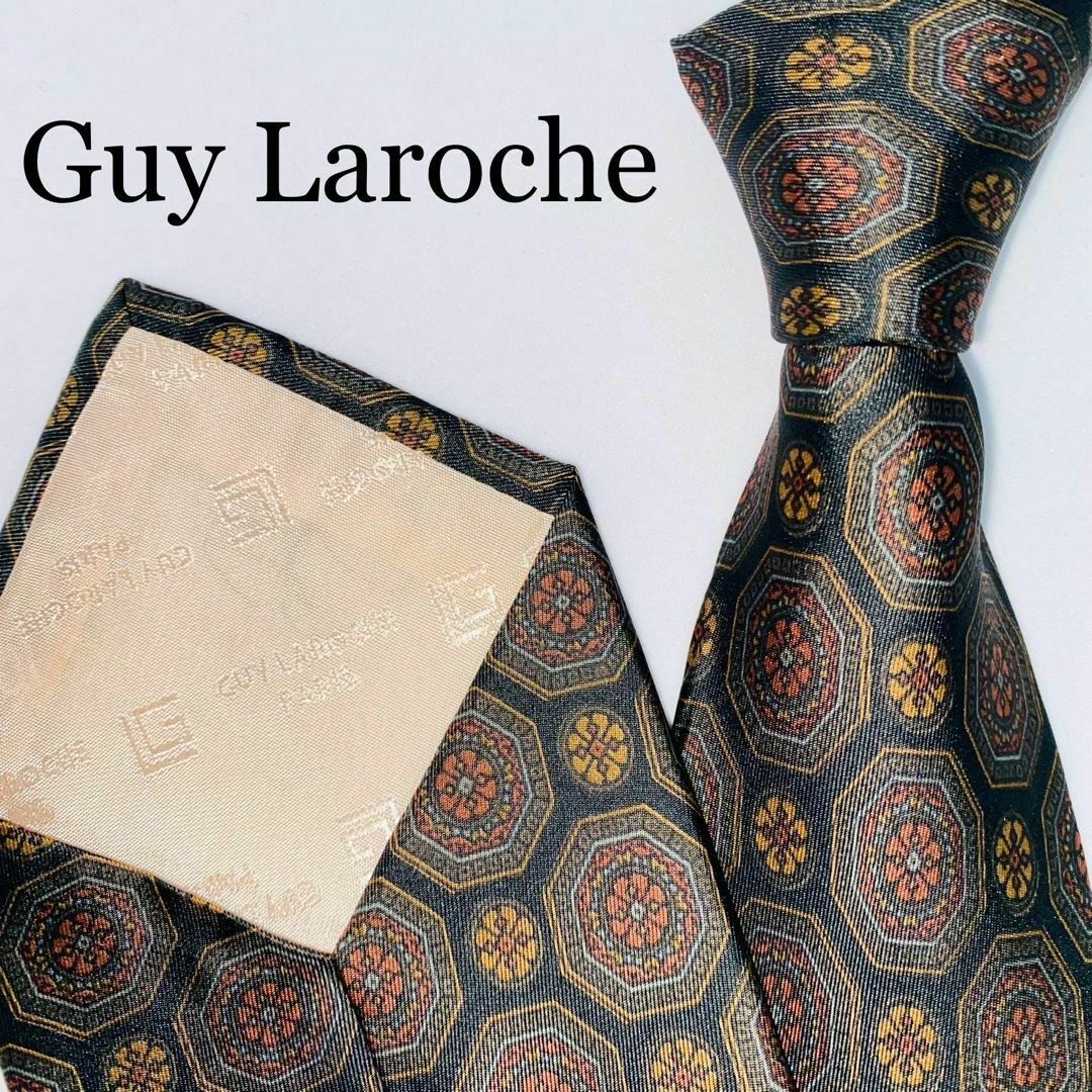 Guy Laroche(ギラロッシュ)のGuy Laroche ギラロッシュ　シルクネクタイ　高級　総柄　フランス製　黒 メンズのファッション小物(ネクタイ)の商品写真