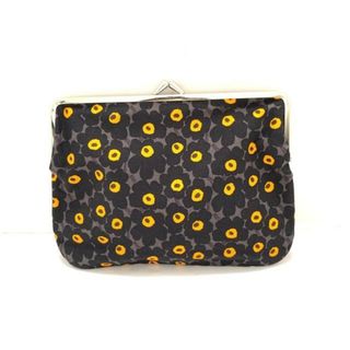 マリメッコ(marimekko)のmarimekko(マリメッコ) ポーチ美品  - ダークグレー×黒×オレンジ 花柄/がま口 コットン(ポーチ)