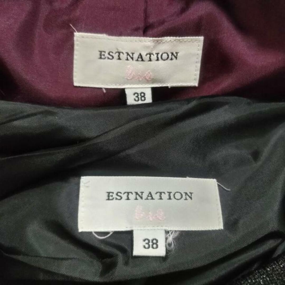 ESTNATION(エストネーション)のESTNATION(エストネーション) スカートスーツ サイズ38 M レディース美品  - 黒×アイボリー Bis/ボーダー レディースのフォーマル/ドレス(スーツ)の商品写真