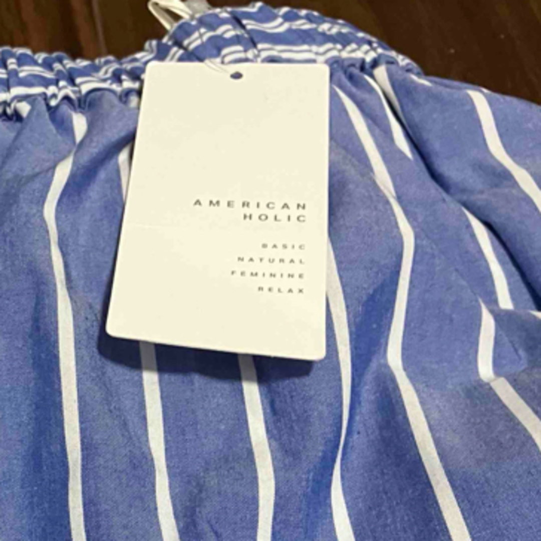 AMERICAN HOLIC フレアロングスカート　Stripe切替　青 レディースのスカート(ロングスカート)の商品写真