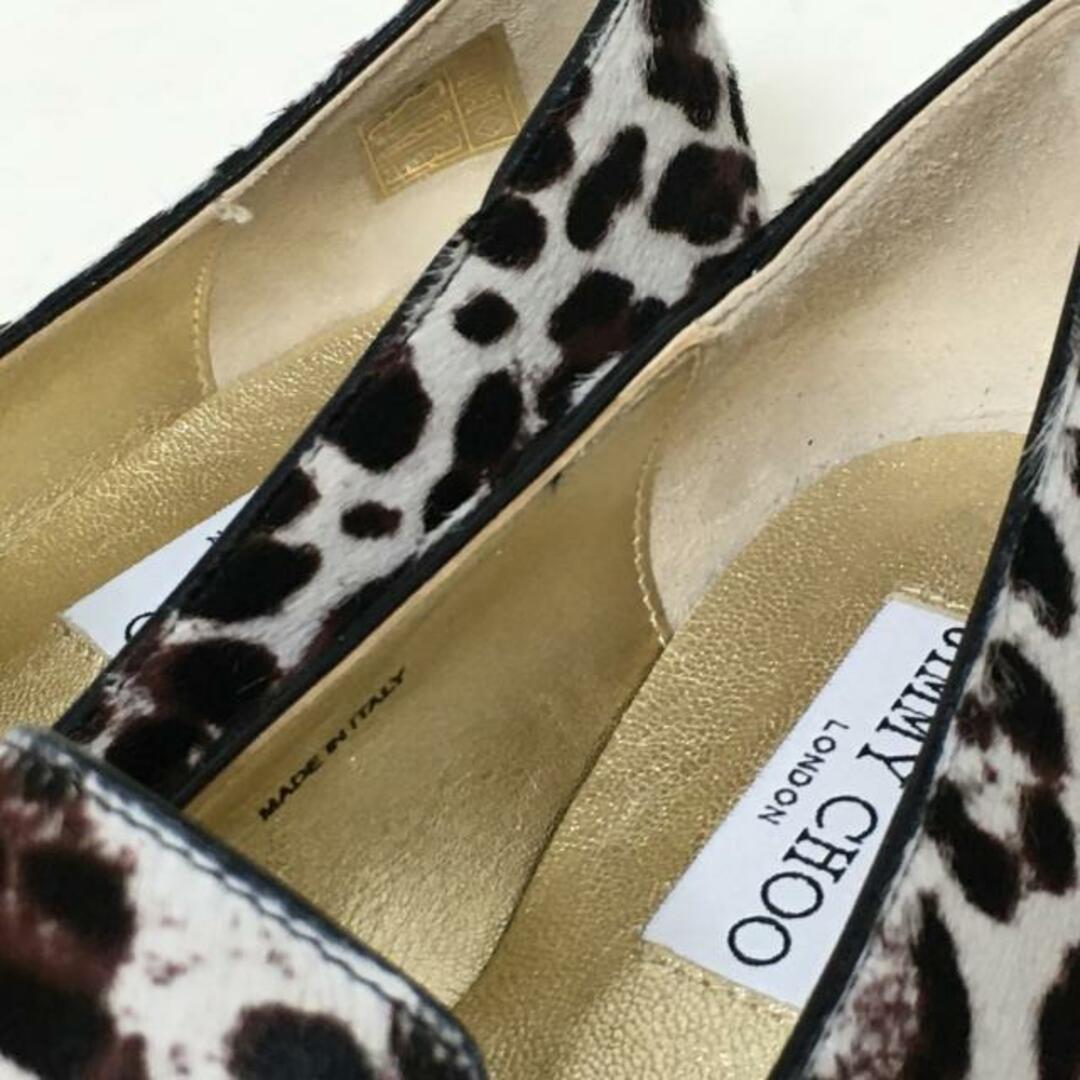 JIMMY CHOO(ジミーチュウ)のJIMMY CHOO(ジミーチュウ) ローファー 38 レディース - 白×黒×パープル 豹柄 ハラコ レディースの靴/シューズ(ローファー/革靴)の商品写真