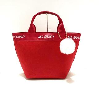 エムズグレイシー(M'S GRACY)のM'S GRACY(エムズグレイシー) ハンドバッグ美品  - レッド 化学繊維×レザー(ハンドバッグ)