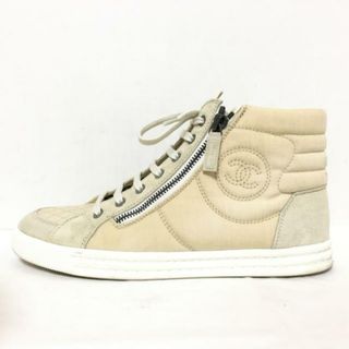 CHANEL(シャネル) スニーカー 38 レディース - G30617 ベージュ ハイカット コットン×スエード