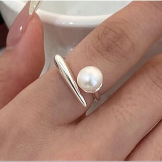 【値下げ中】個性的 パール リング シルバー 指輪 ファッション 韓国 S925(リング(指輪))