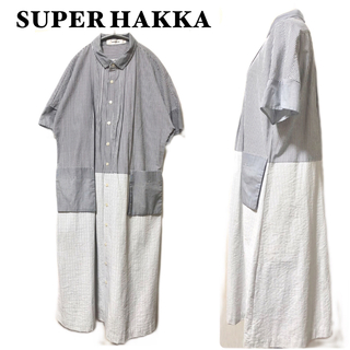 SUPER HAKKA - スーパーハッカ/美品/ストライプ柄切り替え/パッチポケット付き/シャツワンピース