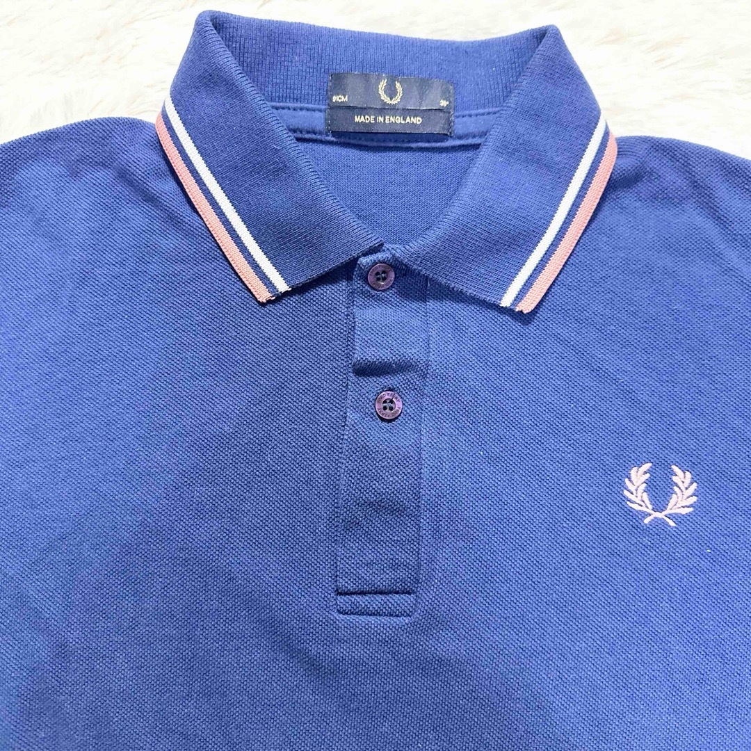 【英国製】FRED PERRY ポロシャツ　ブルー　リンガーネック　サイズ36 メンズのトップス(ポロシャツ)の商品写真