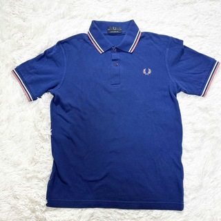 【英国製】FRED PERRY ポロシャツ　ブルー　リンガーネック　サイズ36(ポロシャツ)
