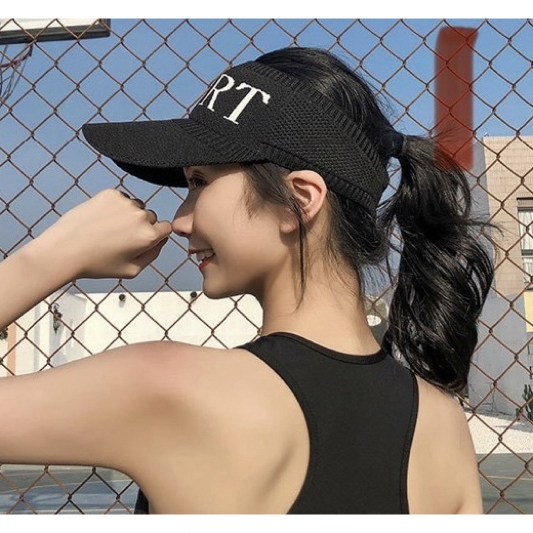 サンバイザー  黒  キャップ  メッシュ  紫外線対策 日焼け防止 レディース レディースの帽子(その他)の商品写真